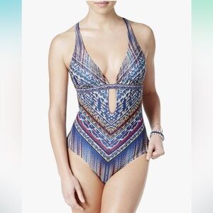 Jessica Simpson Dusty Road Halter Keyhole One Piece Swimsuit size Small
